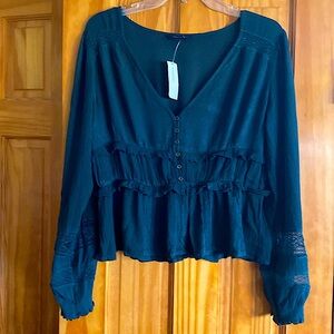 American Eagle Dark Green Blouse Size Small with Tags